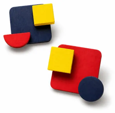 Imagen del producto de Pendientes de botón de madera, geométricos, amarillo, rojo y azul