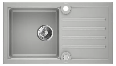 Produktbild von Granitspüle Grau 76 x 43 cm Paolo mit automatischem Siphon Einbauspüle Küchenspüle Spülbecken Granitbecken robust pflegeleicht für Küche rechteckig