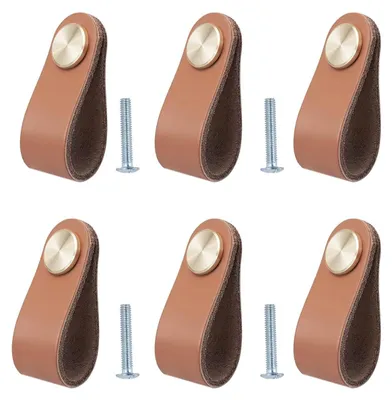 Produktbild von Set mit 6 Möbelknöpfen aus Leder, 6,3 x 1 cm