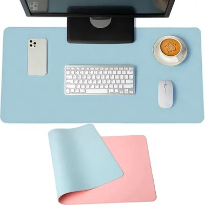 Image de Jumada's – Tapis de souris double face extra large bleu et rose – Tapis de souris multifonctionnel pour le bureau – Sous-main imperméable en cuirPolyuréthane– Double face – 90 x 40 cm