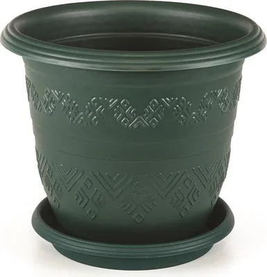 Obrázek produktu pro 1+1 zelené květináče kulaté s reliéfem 7,5 l květináč na bylinky Ø30x25 cm květináč + miska
