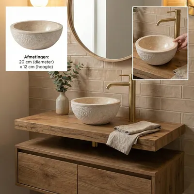 Productafbeelding van Teakea - Soft Marmo Marmeren Fonteinkom Wit – Ø20 cm – Luxe voor het Toilet