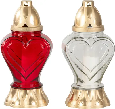 Productafbeelding van Grafkaars Grave, glas met hartje, 40 h, 110 g, 31,5 cm, voor graven, diverse kleuren - Set van 4 stuks