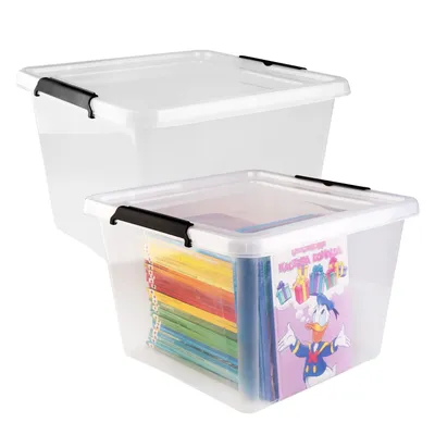 Produktbild von SuperButelki.pl - Vorratsbehälter 32 Lite Home Box, transparent  32 Liter Kunststoffbehälter, Organizer mit Deckel, Aufbewahrung, Stapelbox