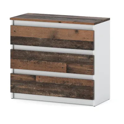Produktbild von Kommode „HIT“, 3 Schubladen, 80 cm, Mattweiß / Antik-Stil / Antik-Stil-Tischplatte