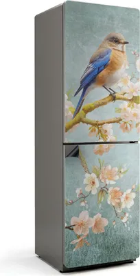 Zdjęcie produktu dla Ptak na gałązce kwiatu - Magnetyczna osłona lodówki - Magnetyczna folia dekoracyjna do kuchni - Magnetyczna dekoracja lodówki - Samoprzylepna tablica magnetyczna - Folia magnetyczna na drzwi lodówki - 60x190 cm