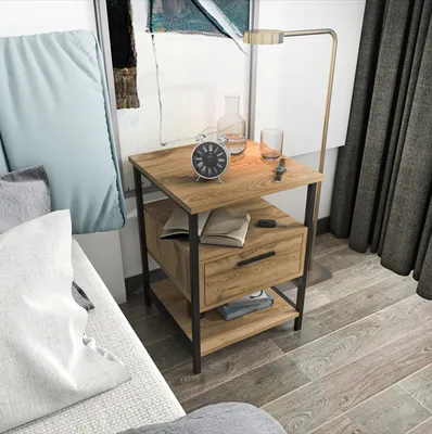 Produktbild von Decorotika Alba Nachttisch, Höhe 62 cm | Schwarz & Eiche