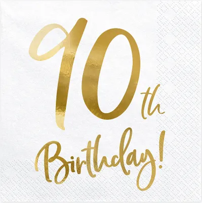 Produktbild von Servietten 90.Geburtstag 33x33cm 20 Stück weiß gold