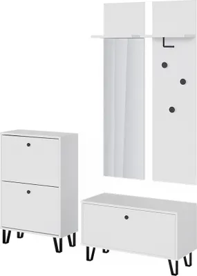 Produktbild von Vicco Garderobenset  Siri, Set mit Wandgarderoben, Sitzbank und Schuhschrank, Weiß