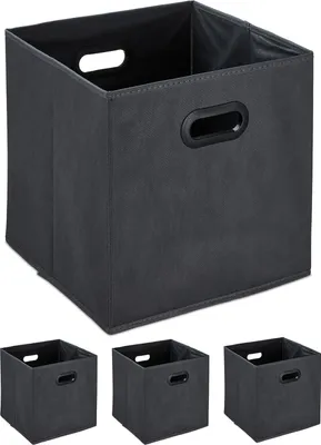 Produktbild von Relaxdays Aufbewahrungsbox, 4er Set, faltbare Regalboxen, Grifflöcher, HBT 32 x 33 x 33 cm, Faltboxen, Vlies, anthrazit