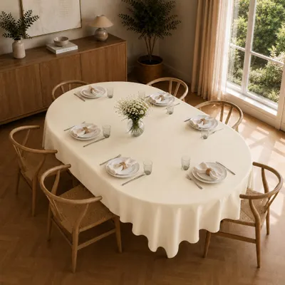Produktbild von Tischdecke 160 x 220 cm oval für Küche & Esstisch in Cremeweiß