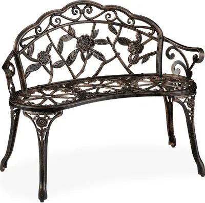 Produktbild von Relaxdays Gartenbank, 2 Sitzer, Rosen, Terrasse, Balkon, Alu & Gusseisen, antike Sitzbank, HBT: 78 x 99 x 52 cm, bronze