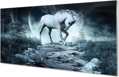 Produktbild von Glasbilder 120x60 Wandkunst Wald Einhorn Mond