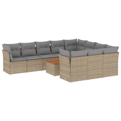 Produktbild von vidaXL 11-tlg. Garten-Sofagarnitur mit Kissen Beige Poly Rattan