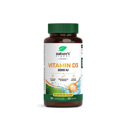 Immagine prodotto di Nature's Finest Vitamina D3 capsule - 2000 UI di colecalciferolo, capsula vegetale - 30 capsule