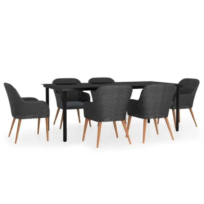 Immagine prodotto di vidaXL set da pranzo da giardino 7 pezzi con cuscini nero