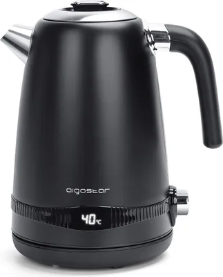 Produktbild von Aigostar Edelstahl Wasserkocher mit Temperatureinstellung 40-100 Grad, 1,7L, 7 Temperaturauswahl, Warmhaltefunktion, 2200W, Schwarz