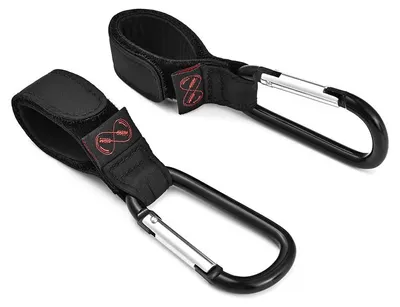 Image de Clips de poussette, crochets de poussette multi-usages Clips de poussette pour changer de porte-sac et de sac à provisions, fabriqués pour les parents - Universal Fit, Noir, pack de 2