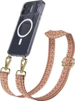 Produktbild von EAZY CASE - Handykette mit MagSafe Hülle für Apple iPhone 17 Pro Max, Handyband ZigZag Style, Karabiner Gold, Umhängeband in Orange