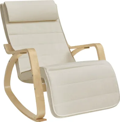 Image de SONGMICS fauteuil de relaxation fauteuil à bascule, fauteuil de relaxation, repose-pieds réglable, beige-naturel