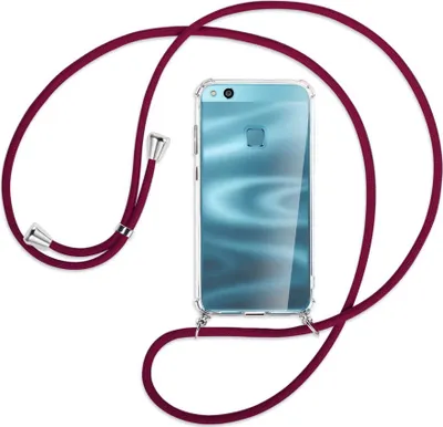 Produktbild von Handykette Backcover-Schutzhülle mit Band (Metall silberfarben) für Huawei P10 Lite - dunkelrot