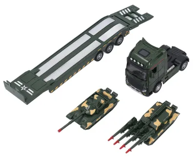 Produktbild von Militärauto-Modellspielzeug, realistischer LKW, Legierungs-Transportfahrzeug im Maßstab 1:32 für Jungen