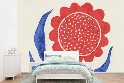Produktbild von MuchoWow® Fototapete für Wohnzimmer oder Schlafzimmer Wandtapete Vinyl Motivtapete Blume - Pflanze - Rot - Blau - 600x400 cm - Vinyltapeten