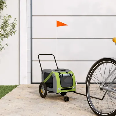 Obrázok produktu pre vidaXL Príves na bicykel Psy Zelená a čierna Oxford tkanina a žehlička
