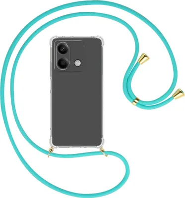 Produktbild von Handykette Backcover-Schutzhülle mit Band (Metall goldfarben) für Xiaomi Redmi Note 13 5G - türkis