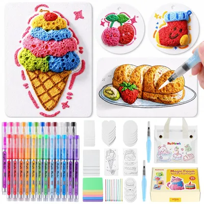 Imagen del producto de Kit de pintura con textura 3D, set de 75 piezas de pintura "puffy" para niños, en múltiples colores, con 24 piezas