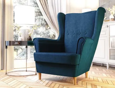 Produktbild von Easy4You Sessel Uszak Marineblau 82x100x86 cm, Relaxsessel, Skandinavischer Sessel, Moderner Polstersessel in Stoff Velvet Kronos, Wohnzimmermöbel, Füße aus Holz
