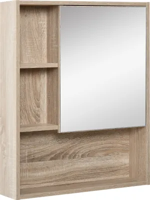Produktbild von HOMCOM Wandschrank mit Spiegel für Badezimmer, Hängeaufbewahrung, Eichenholzfarbe, Abm. 60 L x 15 L x H76 cm