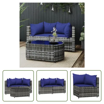 Produktbild von The Living Store 3-tlg. Garten-Lounge-Set mit Kissen Grau Poly Rattan