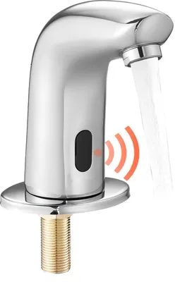 Immagine prodotto di Rubinetto a sensore - Rubinetto per lavabo - Sensore a infrarossi - Funzionamento a batteria - Con copriforo - Per lavabo - Cromo