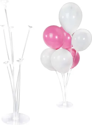 Produktbild von Intirilife Ballonständer für 7 Ballons in Transparent - 70 / 56 / 36 cm Höhe - Halter Ständer für Luftballons Dekoration für Party Hochzeit Geburtstag Babyparty