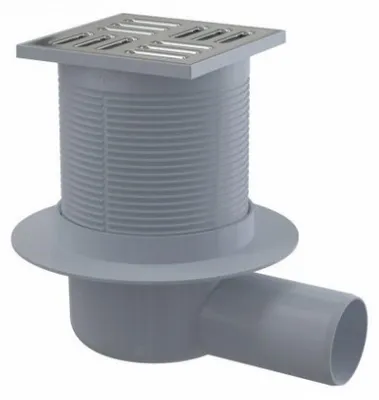 Obrázok produktu pre Podlahová vpusť bočná DN50, nerez mriežka 105mm, vodná uzávera