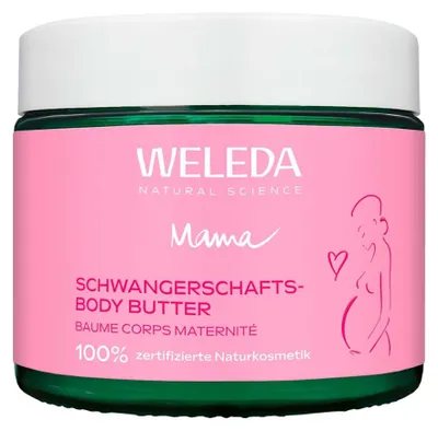 Obrázek produktu pro Weleda Mama Pregnancy Body Butter, Máslo, Ženy, Proti striím, Vyhlazující, Vyživující, Univerzální pleť, 150 ml, Bambucké máslo, Kakaové máslo