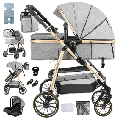 Productafbeelding van Babywagen, 3-in-1 design, compact opvouwbaar, kleur: V8-GRIJS