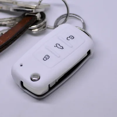 Produktbild von Auto Schlüssel Hülle Silikon Schutz Cover Weiß kompatibel mit VW Seat Skoda ab 11/2009 3 Tasten Klappschlüssel