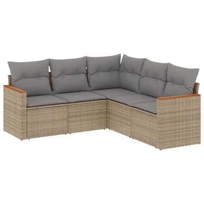 Produktbild von vidaXL 5-tlg. Garten-Sofagarnitur mit Kissen Beige Poly Rattan