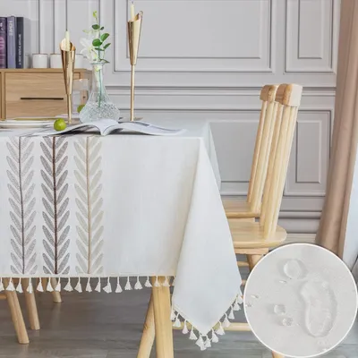 Produktbild von SUNBEAUTY Tischdecke 140x240 wasserdichte Abwaschbar Tischtuch Elegant Baumwolle Leinen Rechteckig Tischwäsche Tischdecke mit Tischdecke Quaste für Home Küche Speisetisch Dekoration