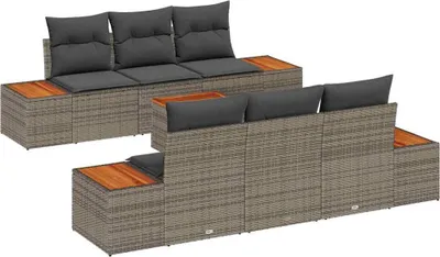 Image de Ensemble de canapé de jardin avec coussin 7 pcs Gris Poly rotin