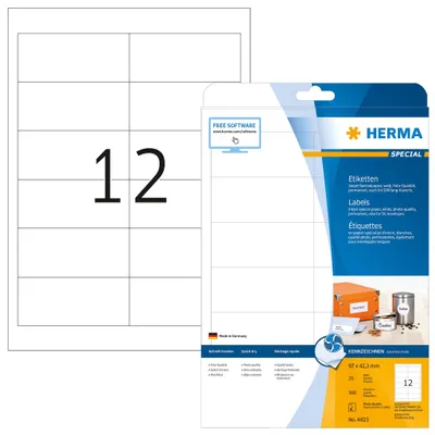 Produktbild von Inkjet-Etiketten A4 weiß 97x42,3 mm Papier matt 300 St.