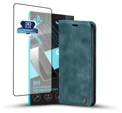 Produktbild von Handy Hülle für Xiaomi 15 Ultra mit 9H Displayglas Klapphülle Bookcase Flip Cover Handy Tasche Etui Farbe: Petrol