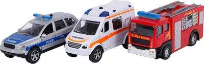 Produktbild von 2 Play Einsatzfahrzeuge 3-teilig, Polizeiauto, Rettungssanitäter, Feuerwehrauto