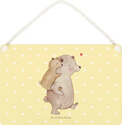 Produktbild von Mr. & Mrs. Panda Schild Papa Bär DIN A5 - Gelb Pastell - Geschenk, wandtafel, Vatertag, Muttertag, holzbild, wandhänger, Holzschild, Wandbild Holz, Geburtstag