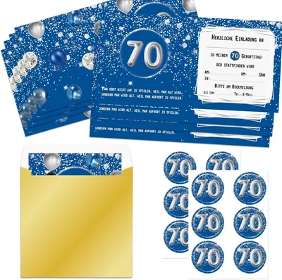 Productafbeelding van Uitnodigingskaarten - Set van 12 stuks, inclusief enveloppen en stickers - voor 70e verjaardag