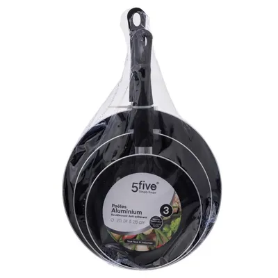 Image de 5five Simply Smart Set de 3 poêles à frire, induction, aluminium, silicone, noir, 20, 24, 28 cm, 179792