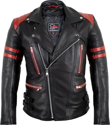 Produktbild von Retro Motorrad Lederjacke 80´s oldschool in verschieden Farben erhältlich Biker(2XL,Schwarz/Rot)