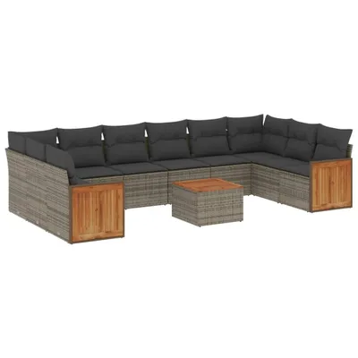 Produktbild von vidaXL 11-tlg. Garten-Sofagarnitur mit Kissen Grau Poly Rattan